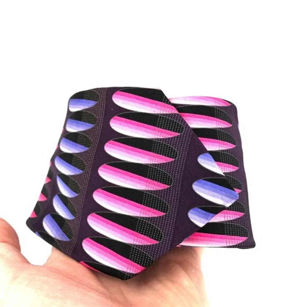 BERGAMO NEW YORK Handmade 100% Silk Tie necktie retro abstract Black pink purple